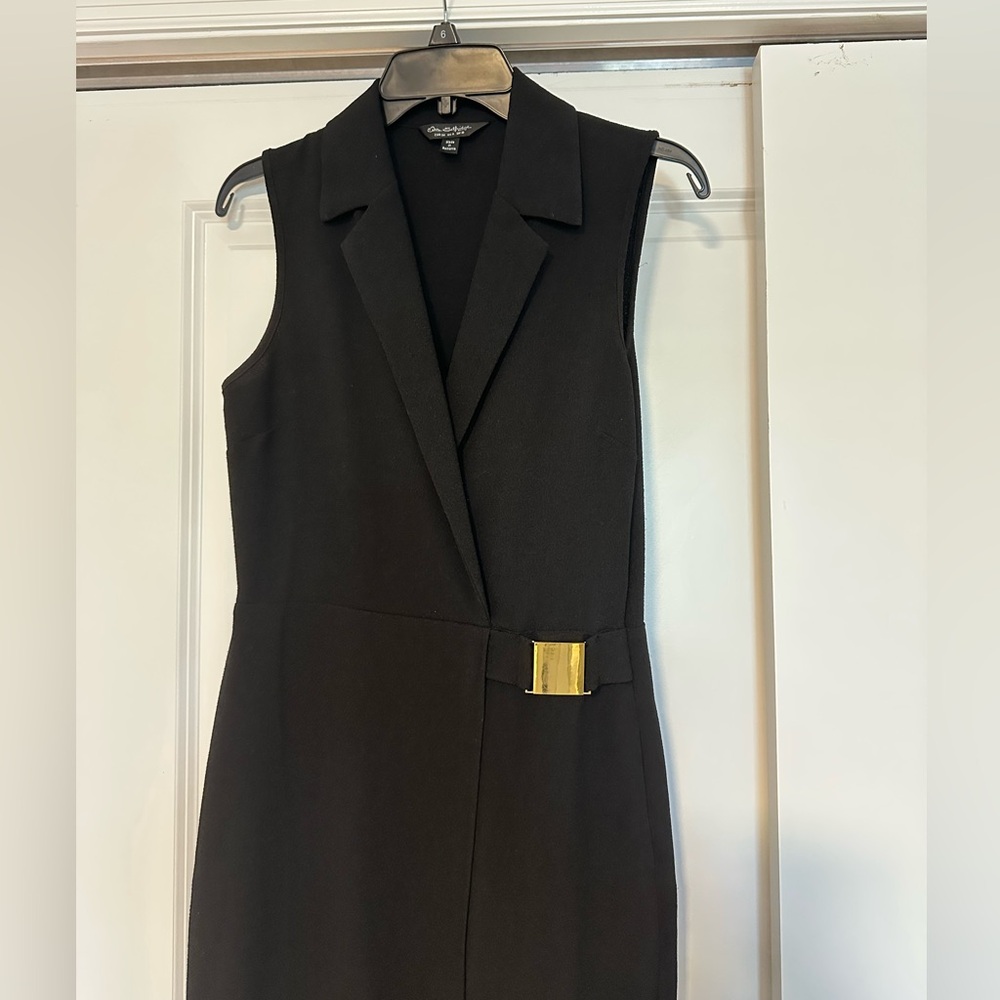 Miss Selfridge Black Sleeveless Midi Dress with Gold Buckle Size US 6, EUR 38